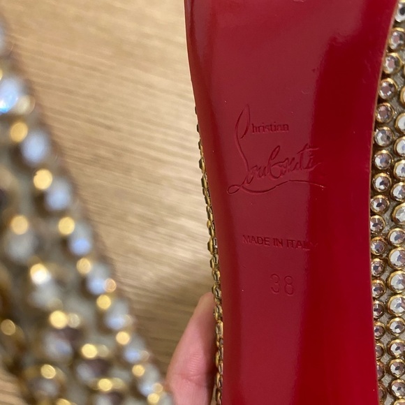 CHRISTIAN LOUBOUTIN Gold Crystal Daffodile straps 160 heels - Picture 11 of 16